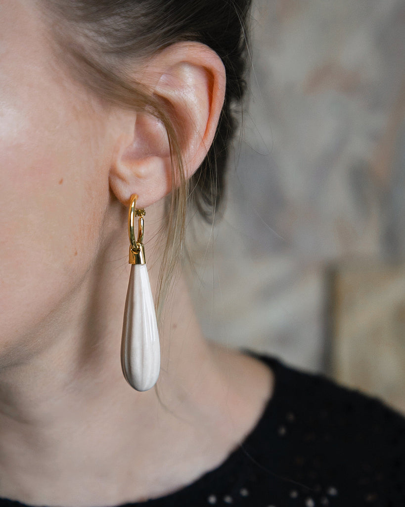 boucle d'oreille pendante en forme de goutte céramique porcelaine blanche